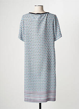 Robe mi-longue imprimé fantaisie manches courtes bleu THEL ELEGANCE femme