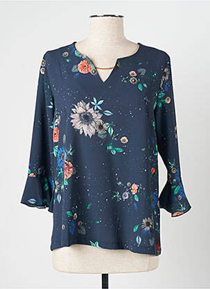 Blouse imprimé fantaisie manches 3/4 bleu THEL ELEGANCE femme