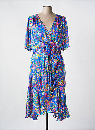 Robe mi-longue imprimé fleurs manches courtes bleu TIA femme