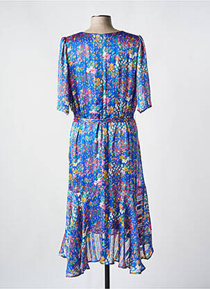 Robe mi-longue imprimé fleurs manches courtes bleu TIA femme