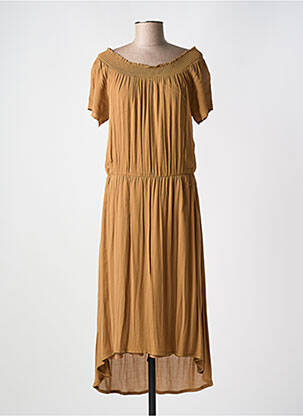 Robe longue manches courtes manches courtes marron YAYA femme