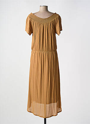 Robe longue manches courtes manches courtes marron YAYA femme