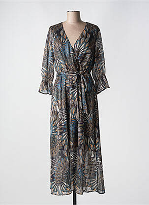 Robe longue imprimé fantaisie manches 3/4 vert IT HIPPIE femme