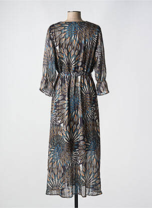 Robe longue imprimé fantaisie manches 3/4 vert IT HIPPIE femme