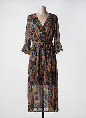 Robe longue imprimé fantaisie manches 3/4 marron IT HIPPIE femme