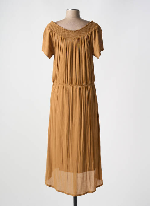 Robe longue manches courtes manches courtes marron YAYA femme