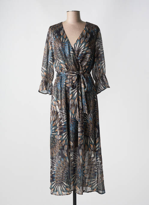 Robe longue imprimé fantaisie manches 3/4 vert IT HIPPIE femme