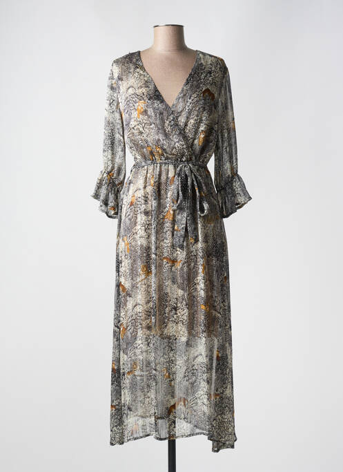 Robe longue imprimé fantaisie manches 3/4 noir IT HIPPIE femme