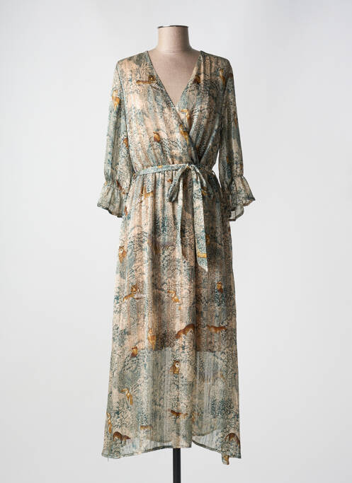Robe longue imprimé fantaisie manches 3/4 vert IT HIPPIE femme