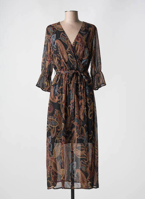 Robe longue imprimé fantaisie manches 3/4 marron IT HIPPIE femme
