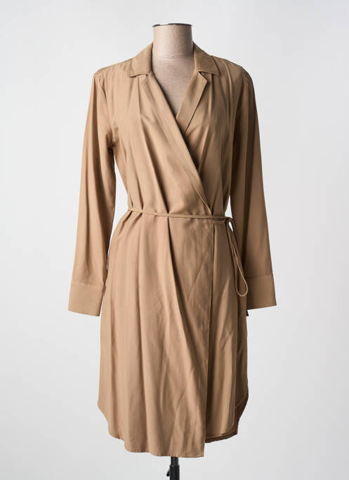Robe mi-longue manches longues manches longues marron YAYA femme