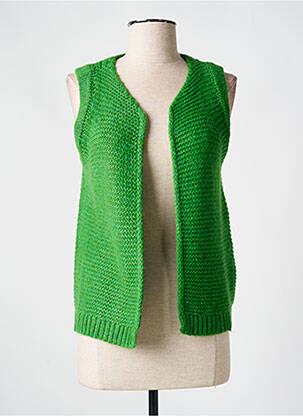 Gilet sans manche maille tricot vert SIGNE NATURE femme