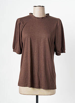 T-shirt col rond manches courtes marron CREAM femme