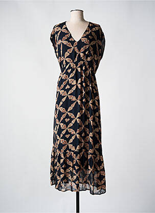 Robe longue imprimé fantaisie manches courtes noir FROGBOX femme