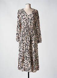 Robe mi-longue imprimé fleurs manches longues noir C'EST BEAU LA VIE femme