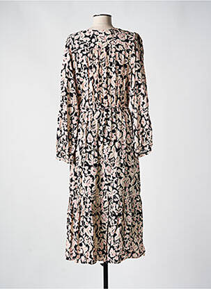 Robe mi-longue imprimé fleurs manches longues noir C'EST BEAU LA VIE femme