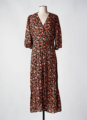 Robe longue imprimé fleurs manches 3/4 noir C'EST BEAU LA VIE femme