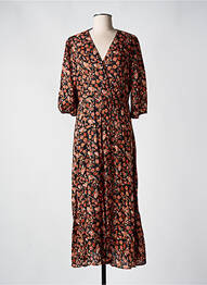 Robe longue imprimé fleurs manches 3/4 noir C'EST BEAU LA VIE femme