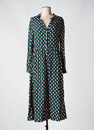 Robe mi-longue imprimé fantaisie manches longues vert C'EST BEAU LA VIE femme