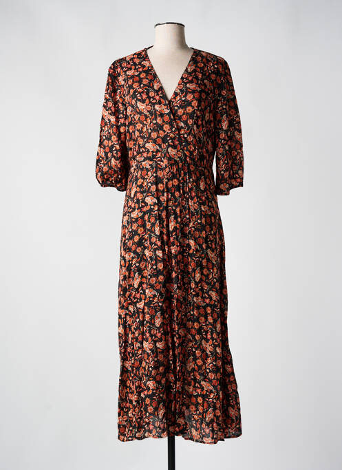 Robe longue imprimé fleurs manches 3/4 noir C'EST BEAU LA VIE femme