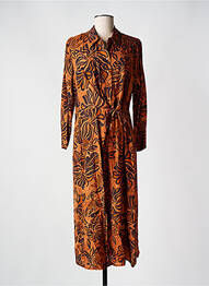 Robe mi-longue imprimé fleurs manches longues orange SIGNE NATURE femme