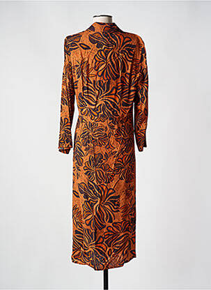 Robe mi-longue imprimé fleurs manches longues orange SIGNE NATURE femme