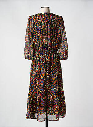 Robe mi-longue imprimé fleurs manches 3/4 noir C'EST BEAU LA VIE femme