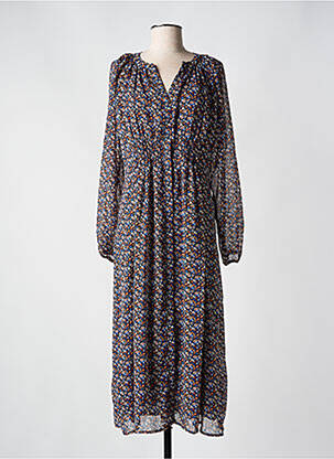 Robe longue imprimé fleurs manches 3/4 bleu C'EST BEAU LA VIE femme