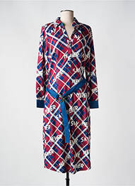 Robe mi-longue imprimé fantaisie manches longues rouge K-DESIGN femme