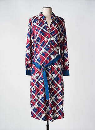 Robe mi-longue imprimé fantaisie manches longues rouge K-DESIGN femme