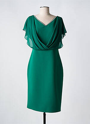 Robe mi-longue tissage crêpe manches courtes vert MATHIEU PARIS femme
