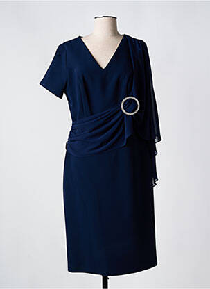 Robe mi-longue tissage crêpe manches courtes bleu MATHIEU PARIS femme