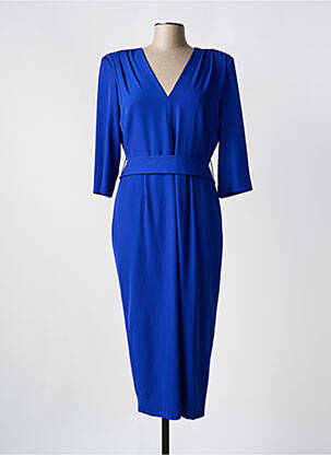 Robe longue tissage crêpe manches 3/4 bleu BARILOCHE femme