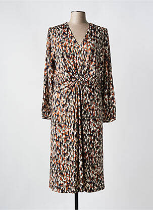 Robe mi-longue imprimé fantaisie manches longues noir K-DESIGN femme