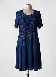 Robe mi-longue tissage crêpe manches courtes bleu FRANCE RIVOIRE femme