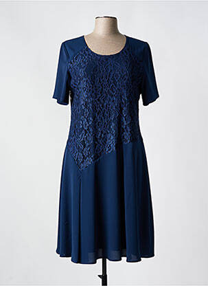 Robe mi-longue tissage crêpe manches courtes bleu FRANCE RIVOIRE femme