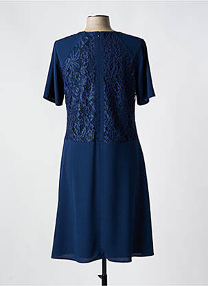 Robe mi-longue tissage crêpe manches courtes bleu FRANCE RIVOIRE femme