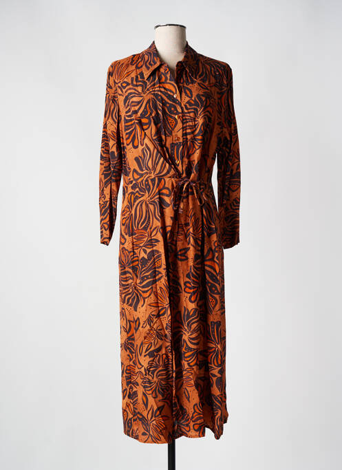 Robe mi-longue imprimé fleurs manches longues orange SIGNE NATURE femme