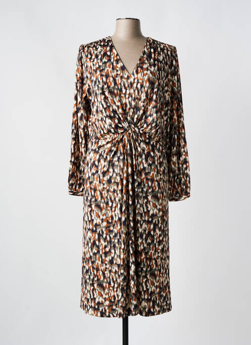 Robe mi-longue imprimé fantaisie manches longues noir K-DESIGN femme