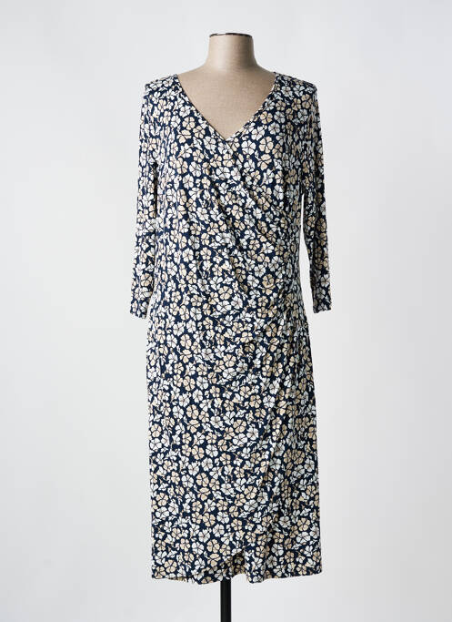 Robe mi-longue imprimé fleurs manches longues noir FRANK WALDER femme