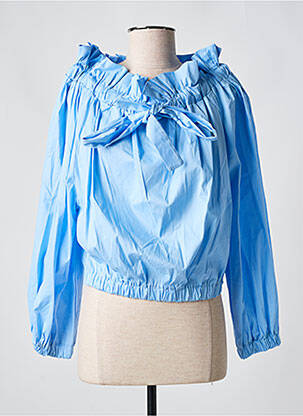 Blouse tissage popeline manches longues bleu L'ESSENTIEL femme