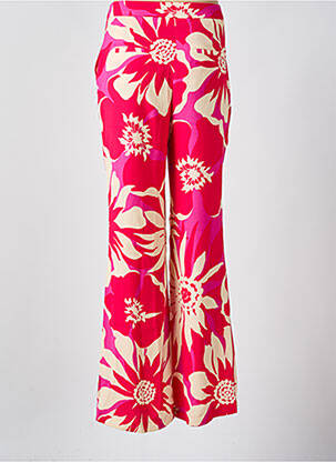 Pantalon droit fermeture zippée sous rabat avec crochet taille haute rose MORGAN femme