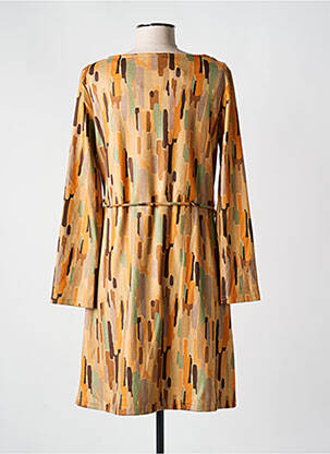 Robe mi-longue imprimé fantaisie manches longues jaune MD'M femme