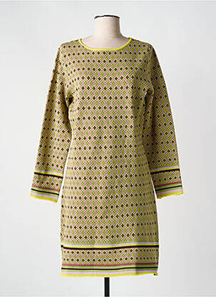 Robe mi-longue imprimé fantaisie manches longues jaune MD'M femme