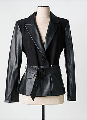 Veste simili cuir epaulette noir LESLIE femme