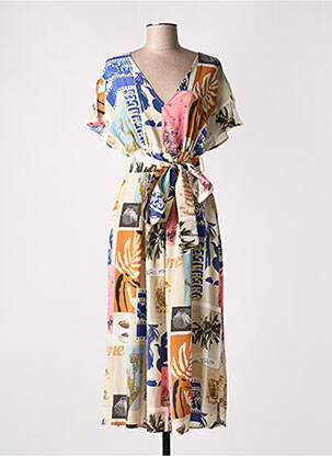 Robe mi-longue imprimé fantaisie manches courtes beige WEEKEND MAXMARA femme