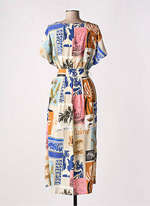 Robe mi-longue imprimé fantaisie manches courtes beige WEEKEND MAXMARA femme