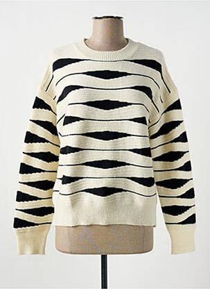 Pull col rond manches longues blanc M femme