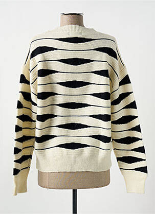 Pull col rond manches longues blanc M femme