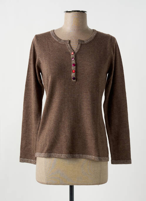 Pull col v manches longues marron GIORGIO BARBARA femme